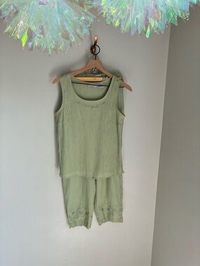 90s It Girl Jaclyn Smith Green Tank and Pants Set Size M/L